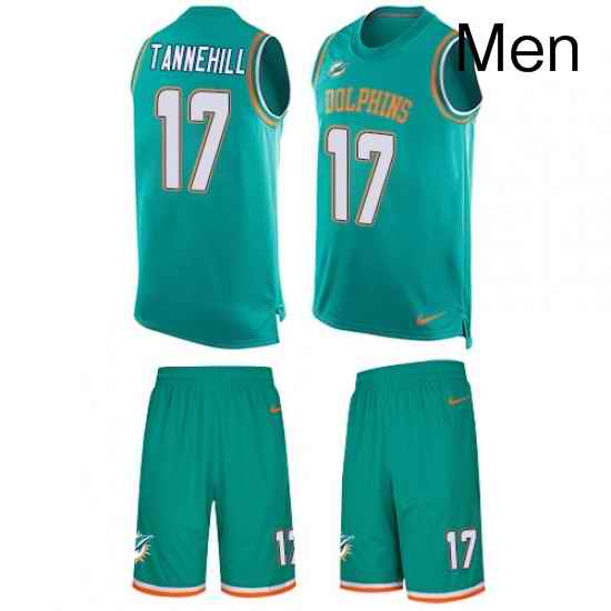 Mens Nike Miami Dolphins 17 Ryan Tannehill Limited Aqua Green Tank Top Suit NFL Jersey